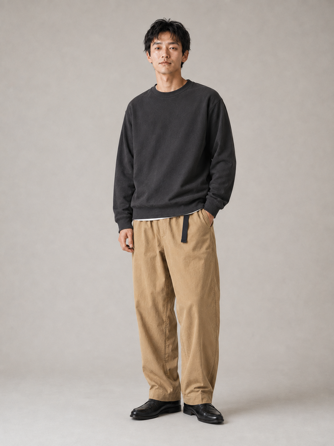 [color:deep-khaki] Balloon-tapered trousers model pose 2