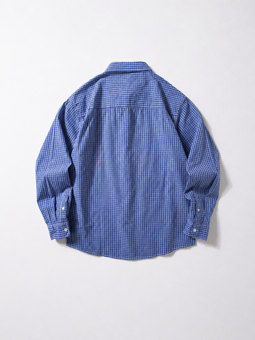 [color:blue] Blue plaid cotton shirt, back product view