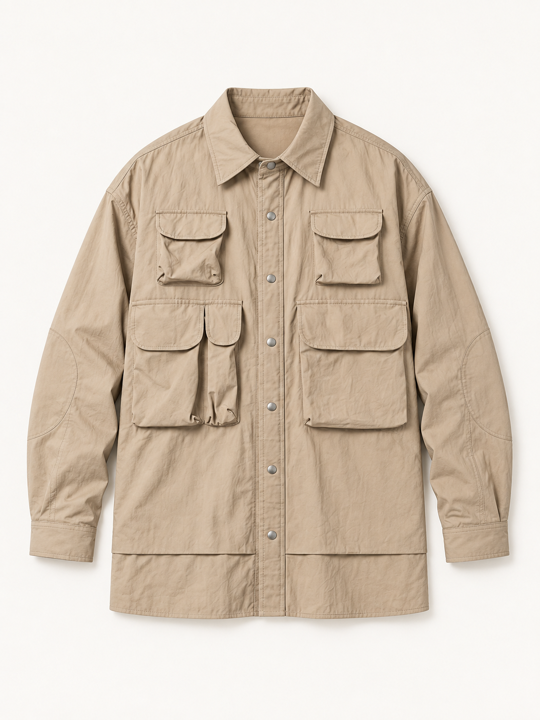 [color:khaki] Multi-Pocket Overshirt / Cotton — studio product view