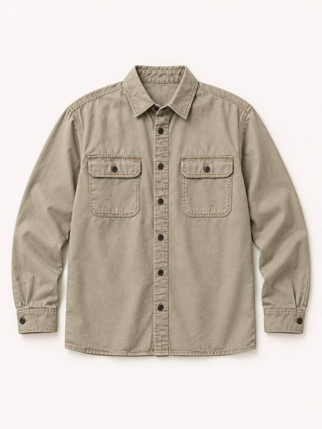 [color:khaki] Distressed Work Shirt / Heavy Cotton — studio product view