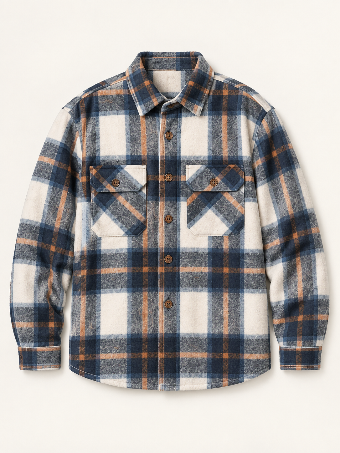 [color:blue-plaid] FLEECE-LINED PLAID SHIRT JACKET — studio product view
