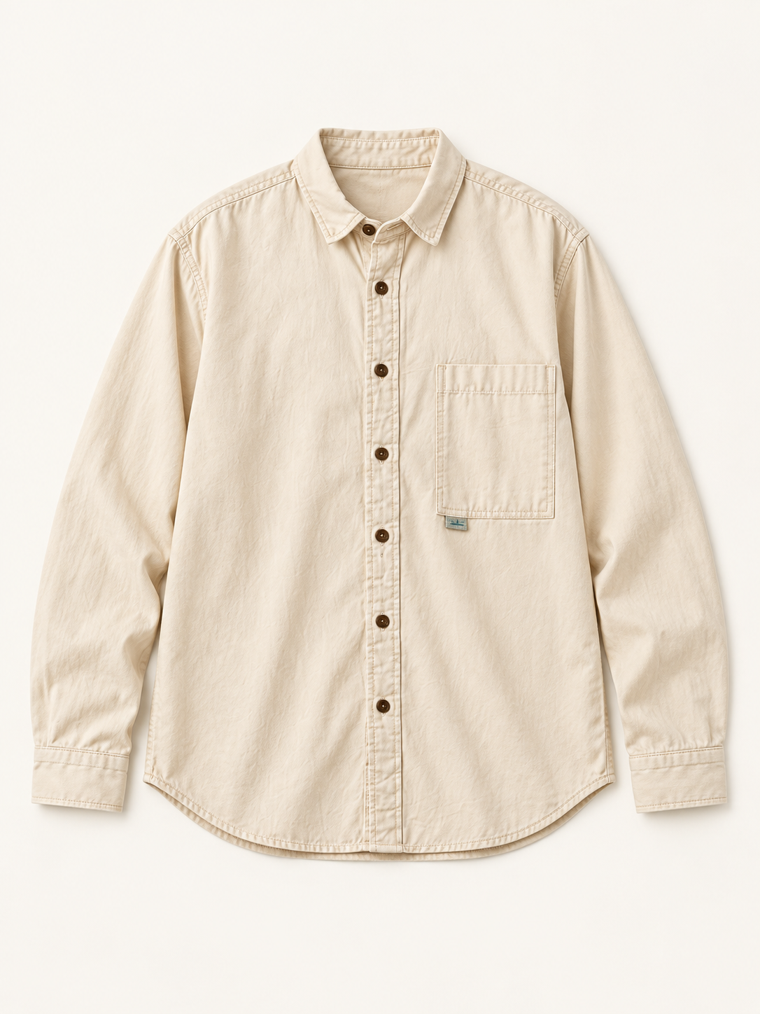 [color:ecru] Washed Patch-Pocket Shirt / Cotton — studio product view