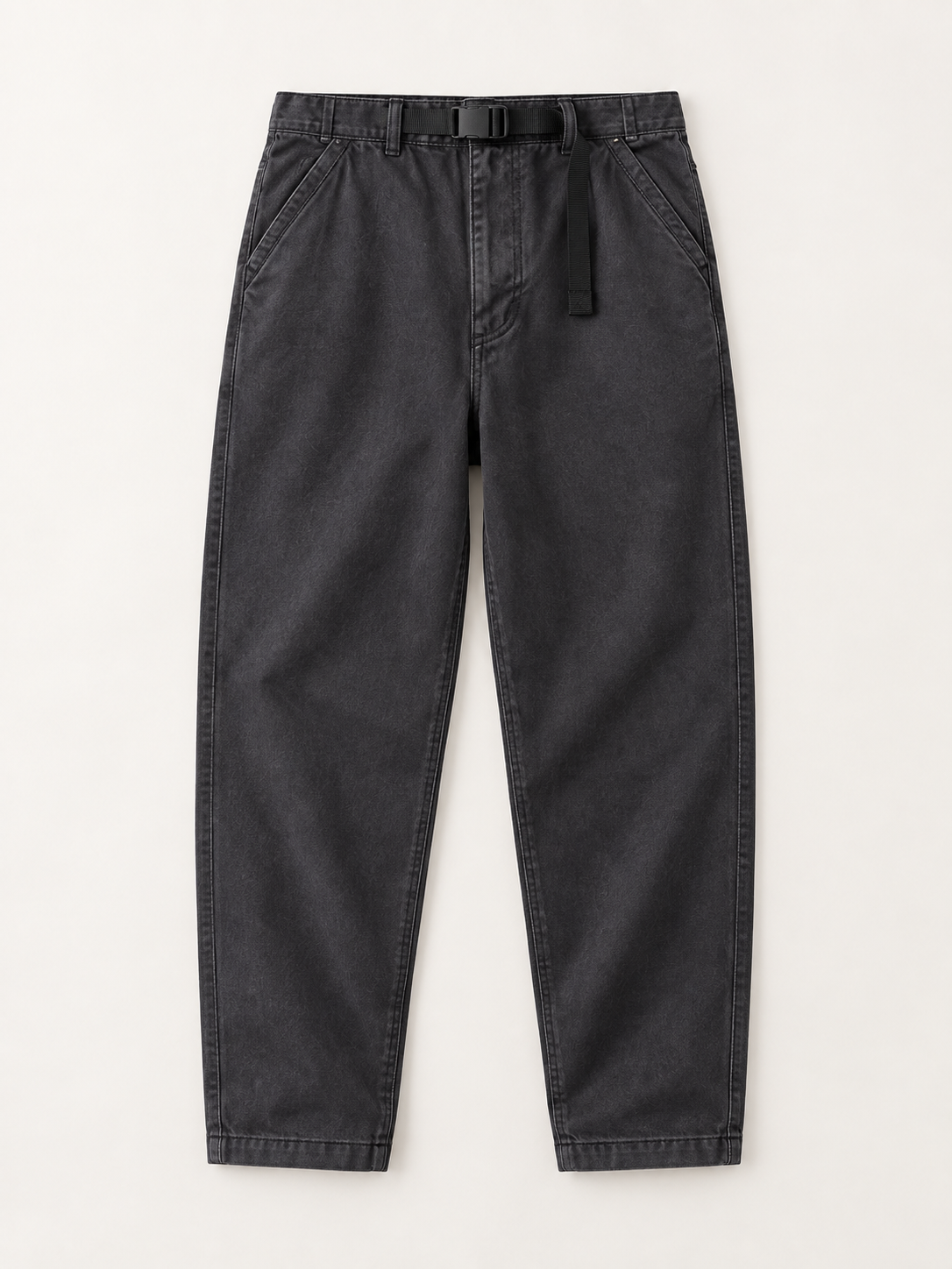 [color:gray] Belted Tapered Work Trousers / Cotton Twill — studio product view