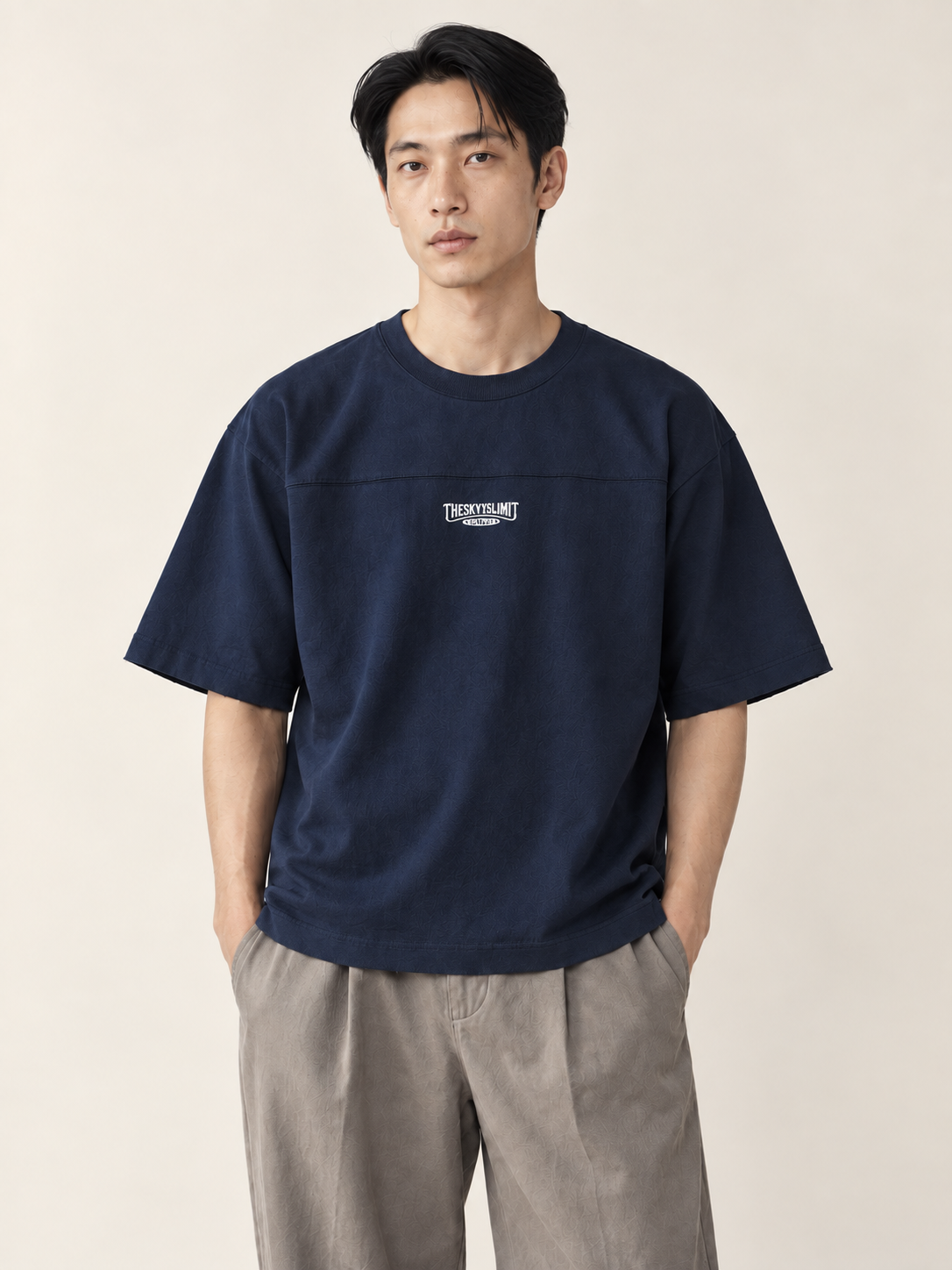 [color:navy-blue] Compact-Neck Tee / Heavy Cotton — half-body model hero