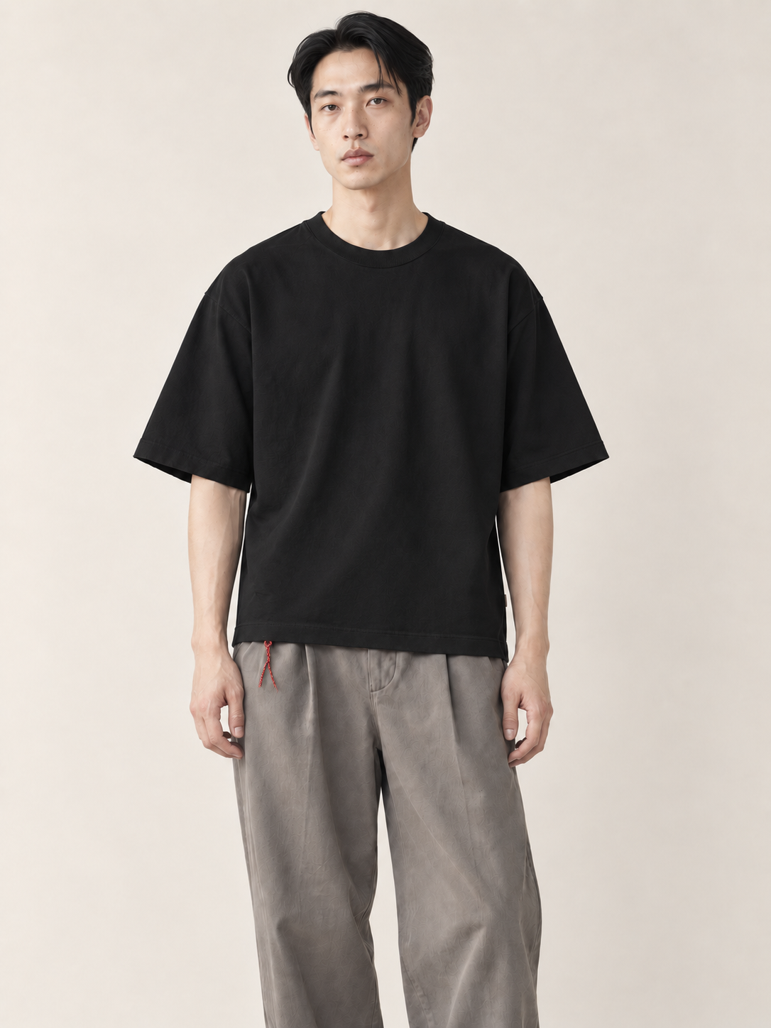 [color:black] Drop-Shoulder Crewneck Tee — model studio view