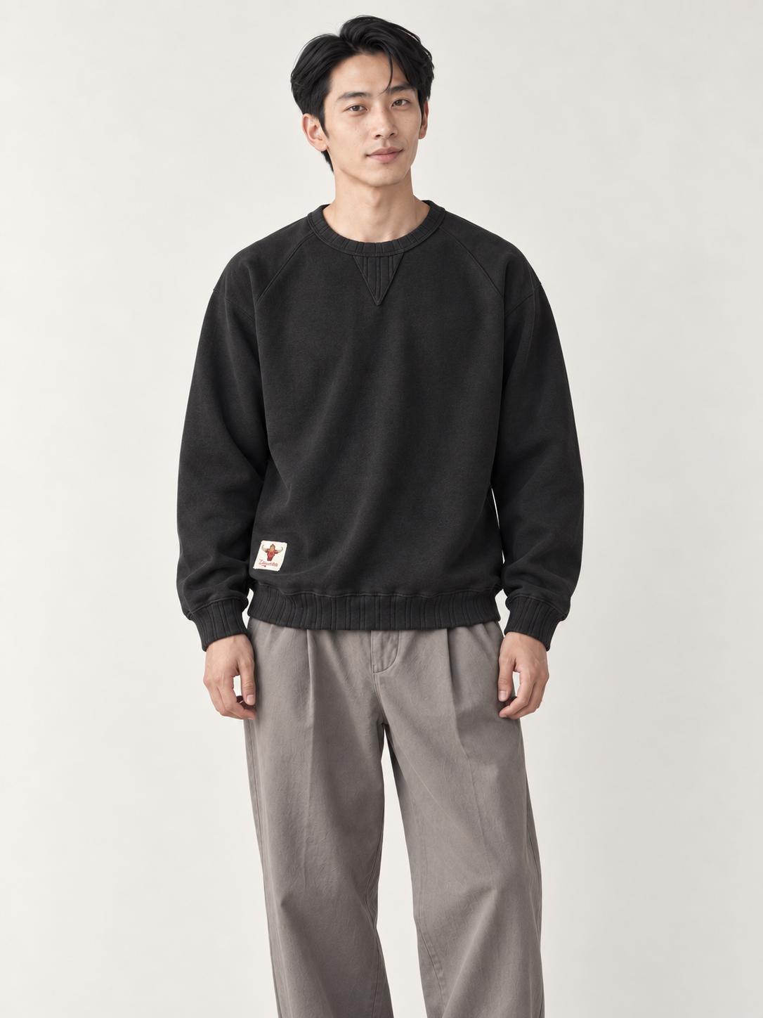 [color:black] Washed Crewneck Sweatshirt — model studio view