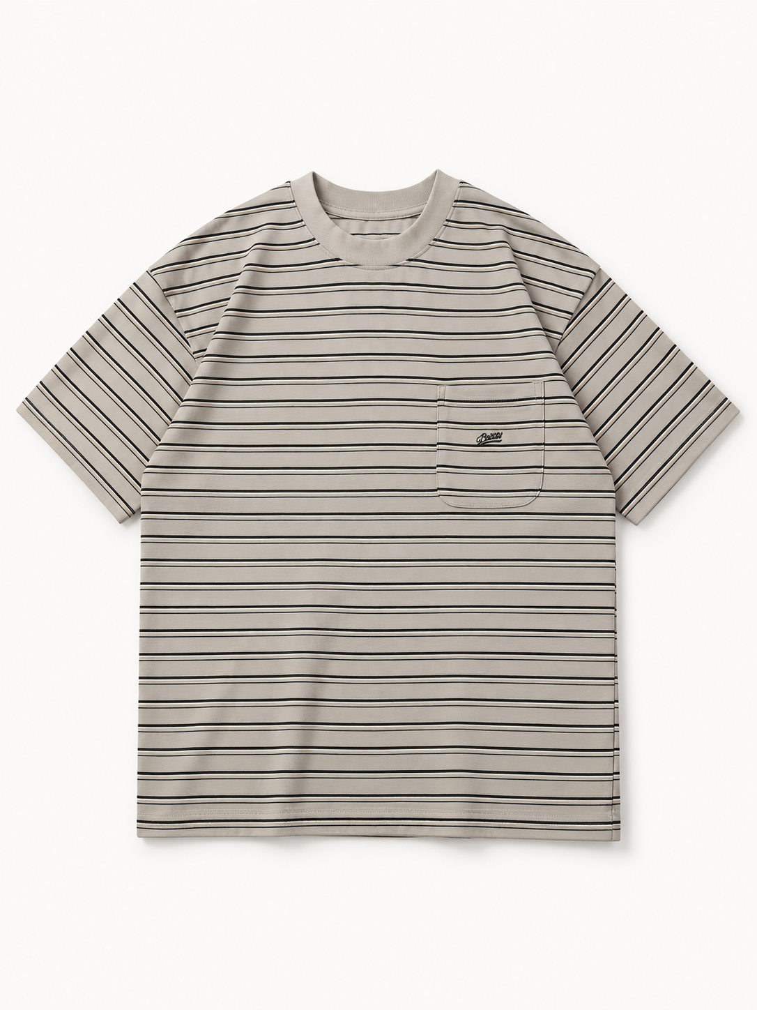 [color:khaki] Striped Pocket Tee — product natural studio view