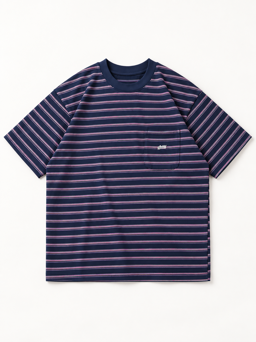 [color:navy-stripe] Striped Pocket Tee — product natural studio view