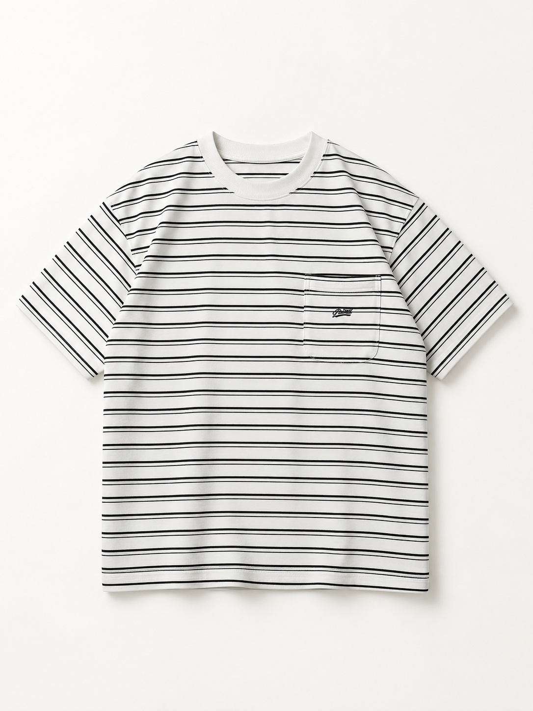[color:white] Striped Pocket Tee — product natural studio view