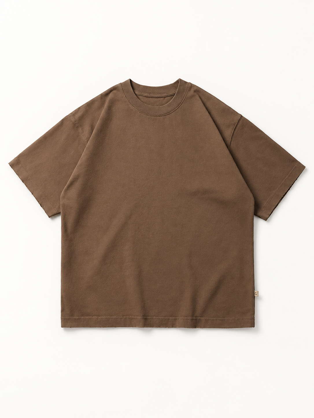 [color:brown] Raw-Edge Crewneck Tee — product natural studio view
