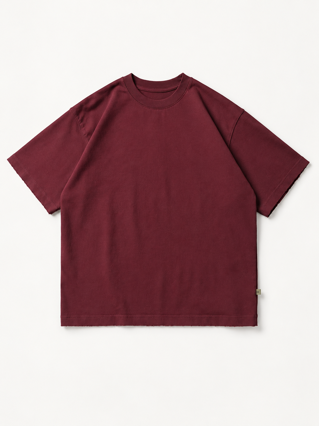 [color:wine-red] Raw-Edge Crewneck Tee — product natural studio view