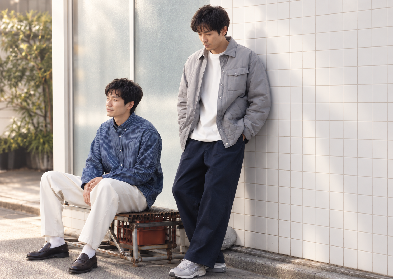 HACHI FORM menswear with relaxed off-camera expressions and soft studio light