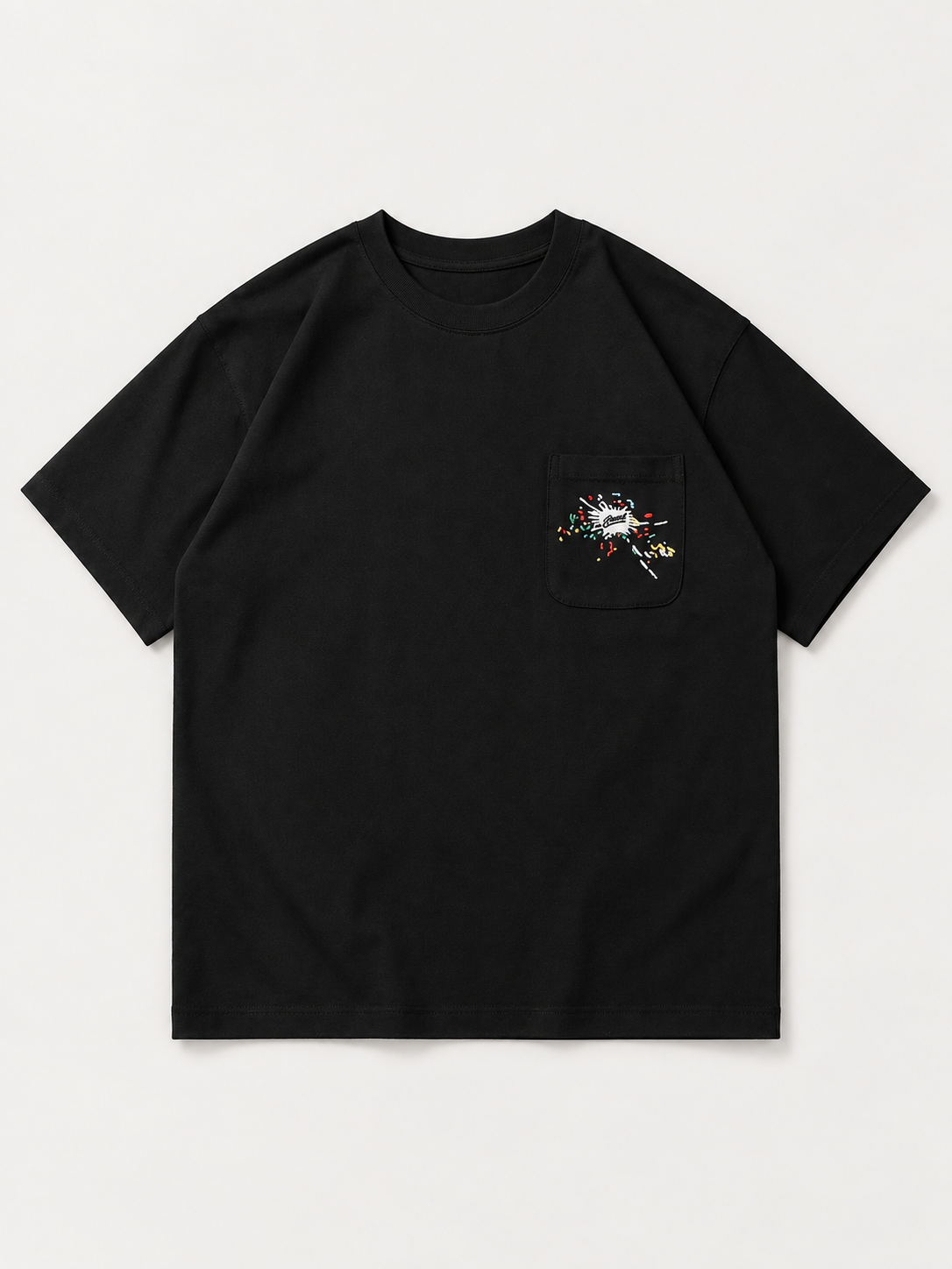 [color:black] Embroidered Pocket Tee — black front