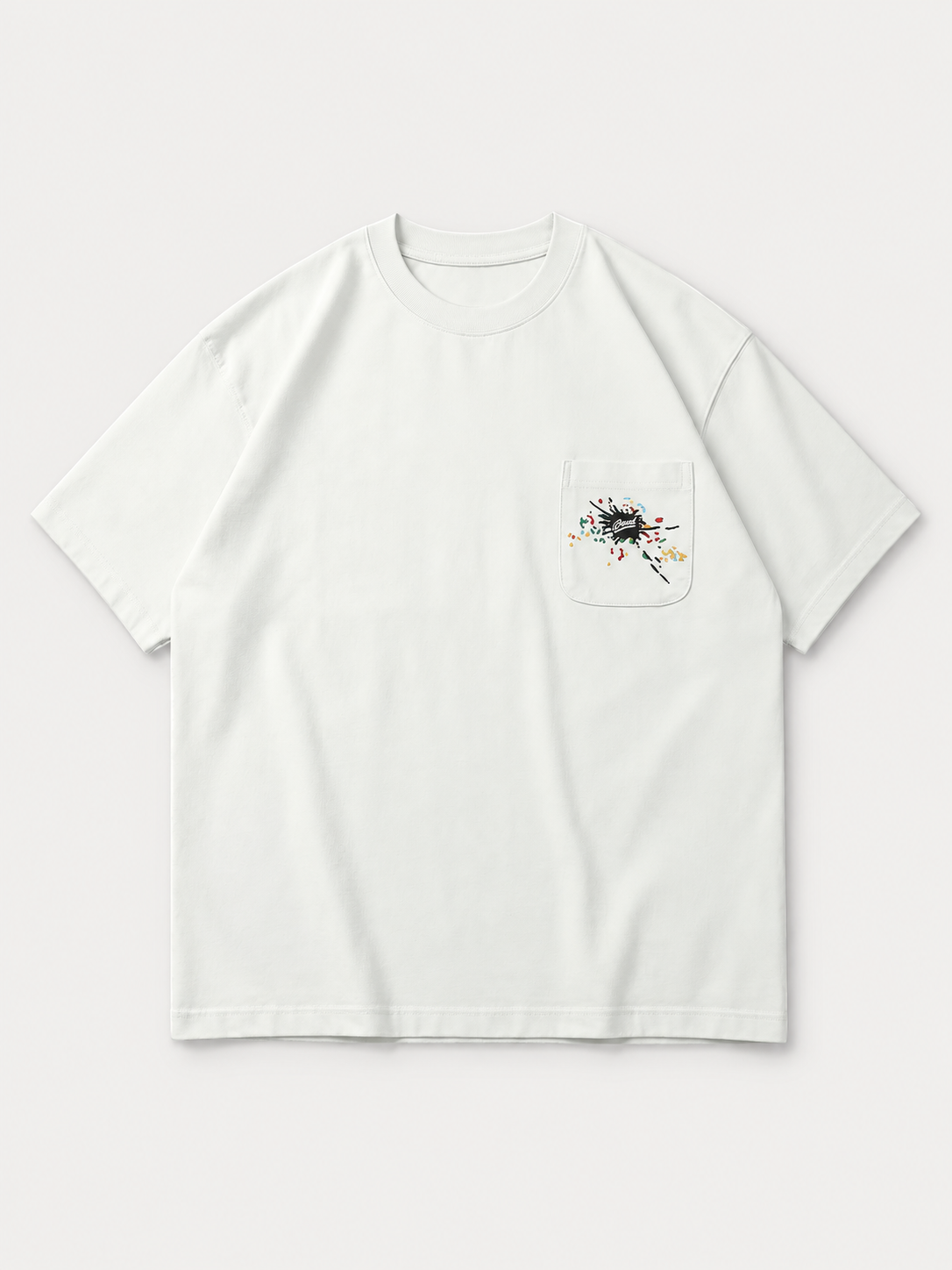 [color:white] Embroidered Pocket Tee — white front