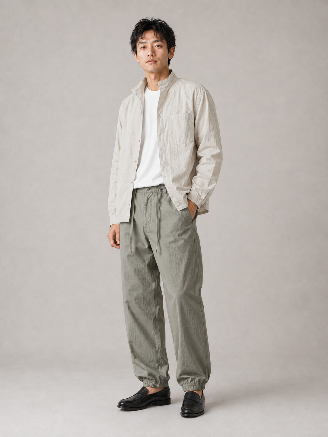 [color:army-green] Lightweight drawstring joggers model pose 2