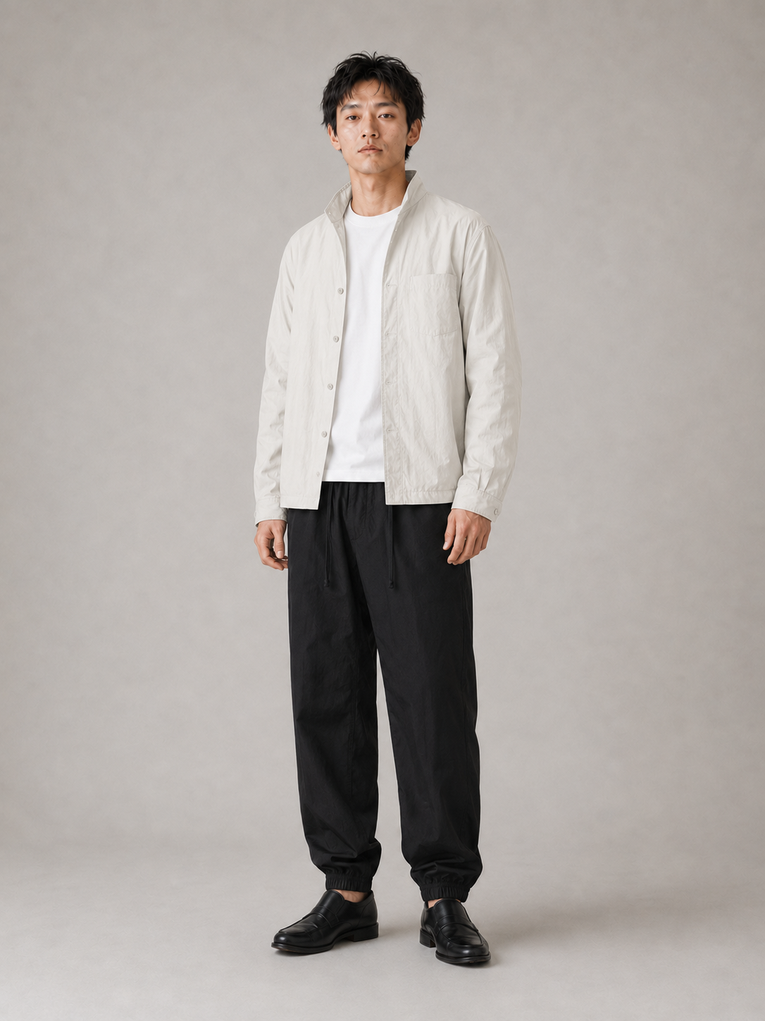 [color:black] Lightweight drawstring joggers model pose 1