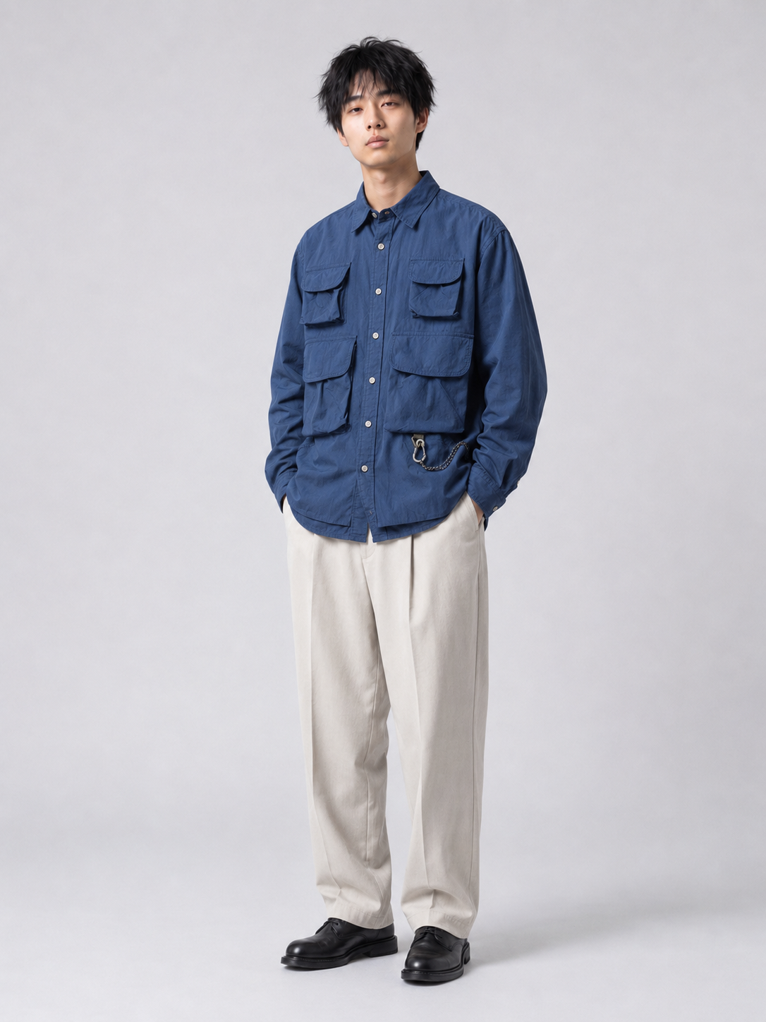 [color:sapphire-blue] Multi-pocket overshirt model view