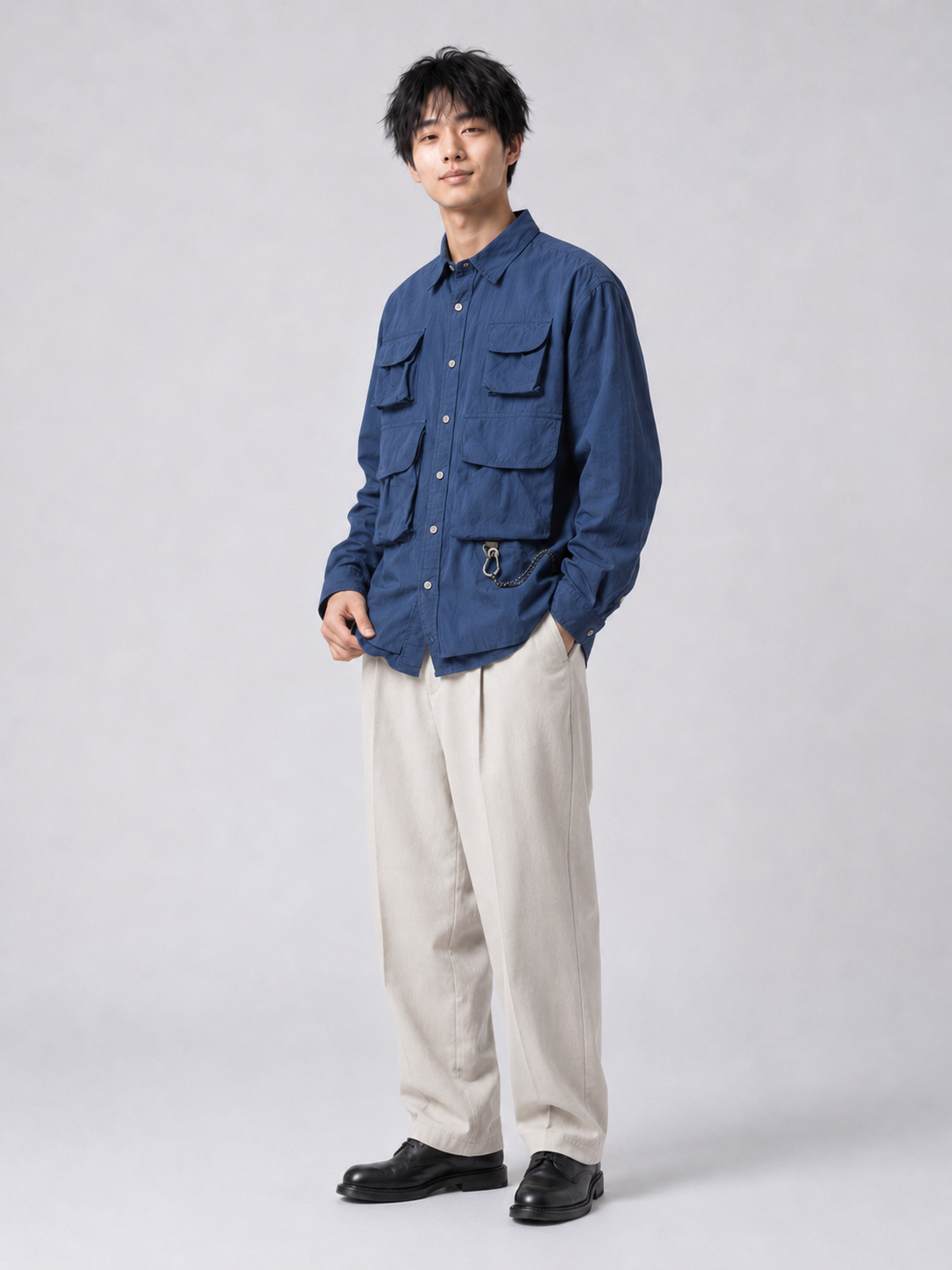 [color:sapphire-blue] Multi-pocket overshirt model view