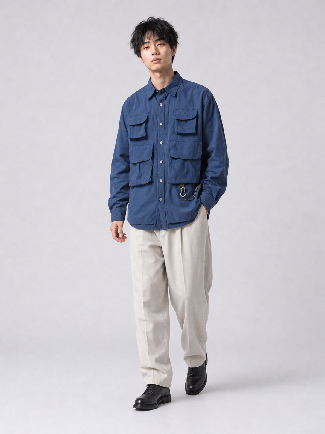 [color:sapphire-blue] Multi-pocket overshirt model view