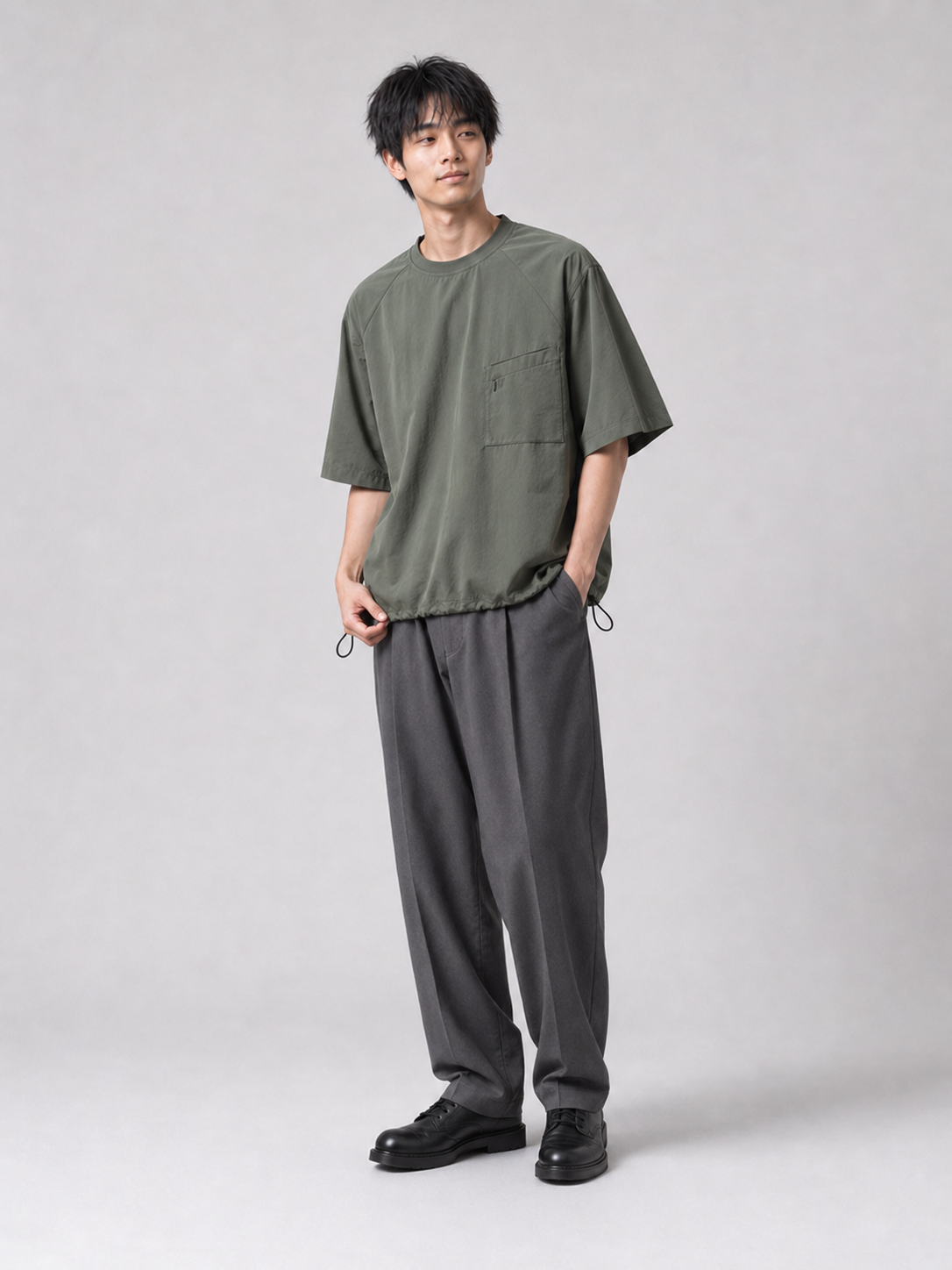 [color:gray-green] Quick-dry shirt model view