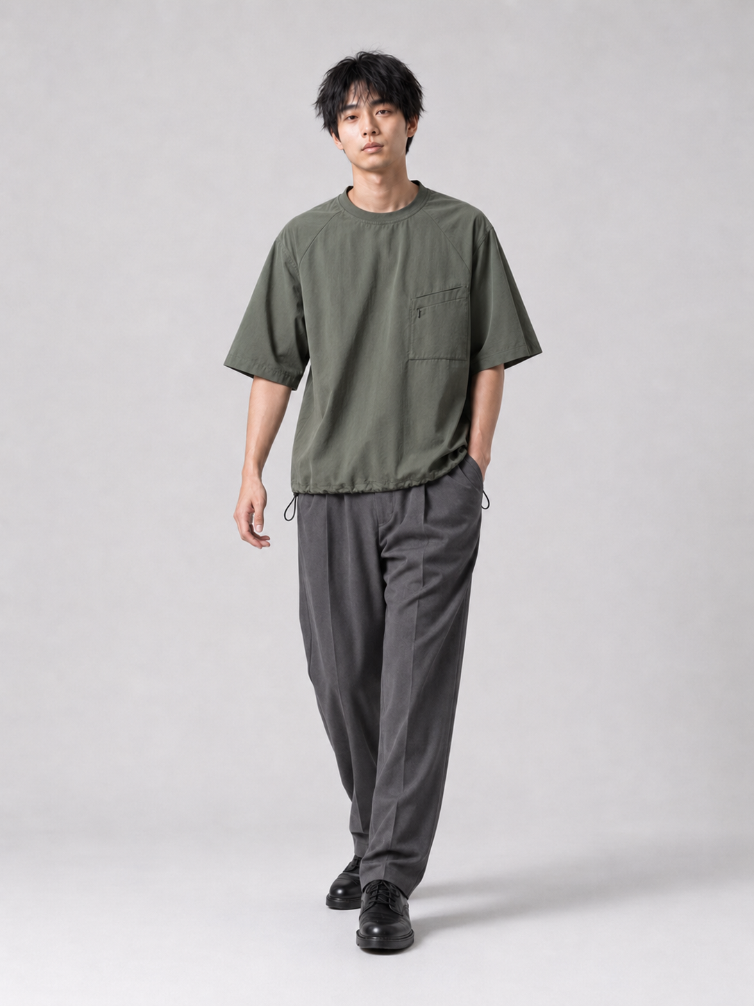 [color:gray-green] Quick-dry shirt model view