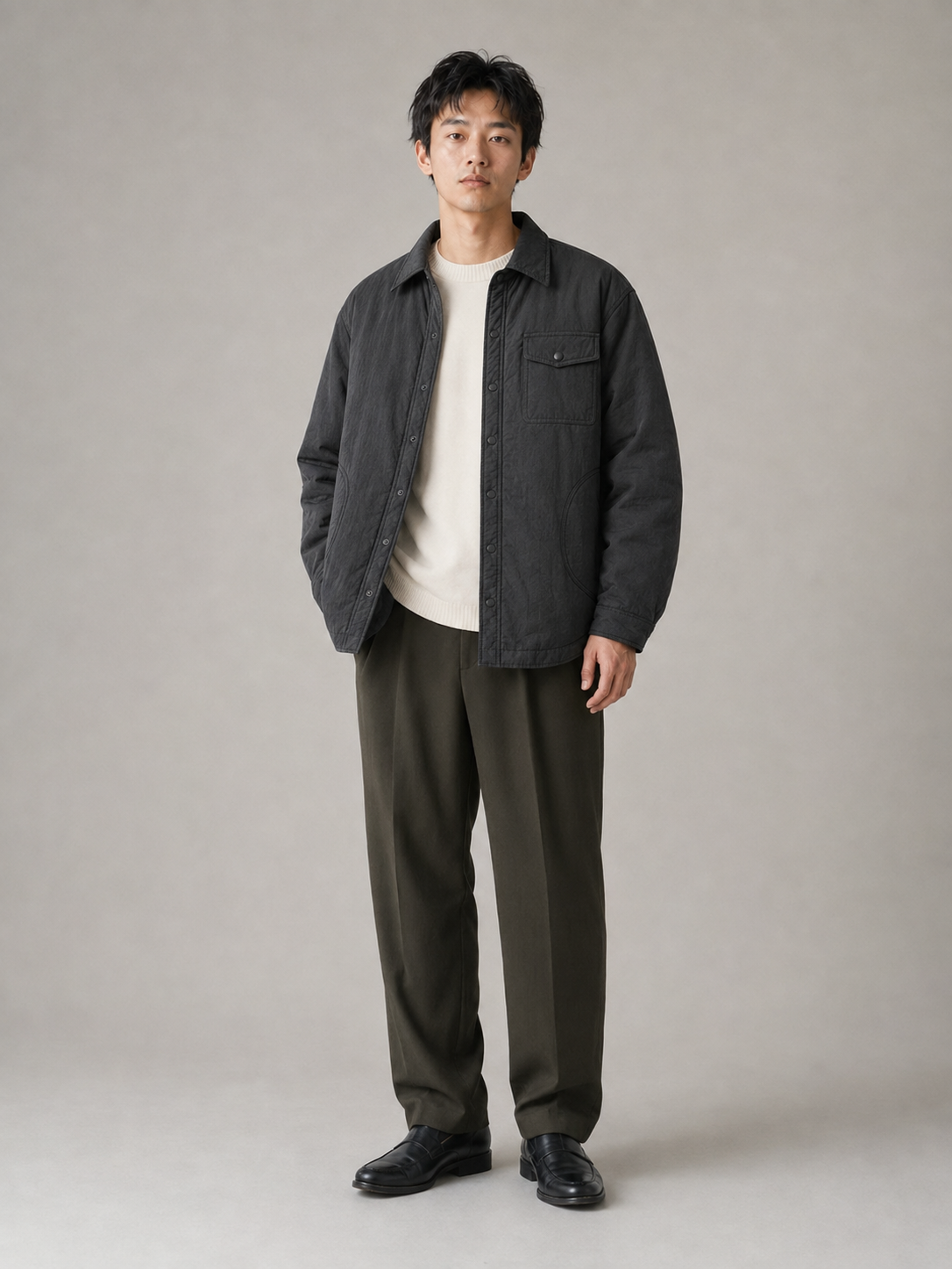 [color:black] Quilted Liner Shirt Jacket / black — model-1