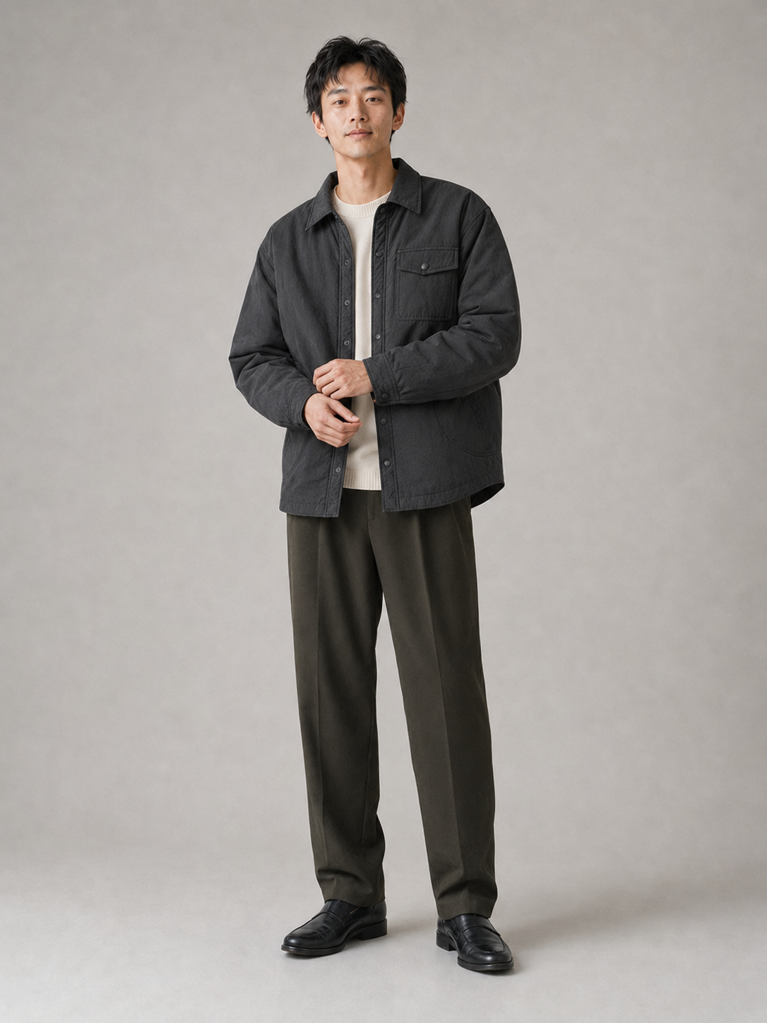 [color:black] Quilted Liner Shirt Jacket / black — model-3