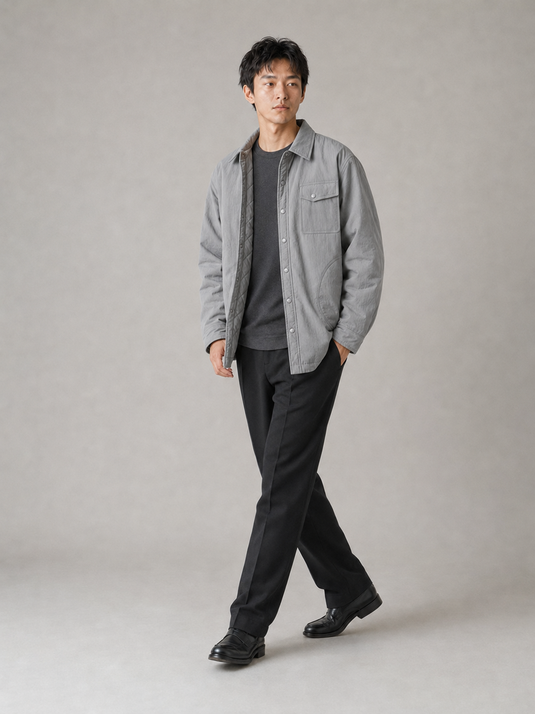 [color:gray] Quilted Liner Shirt Jacket / gray — model-2
