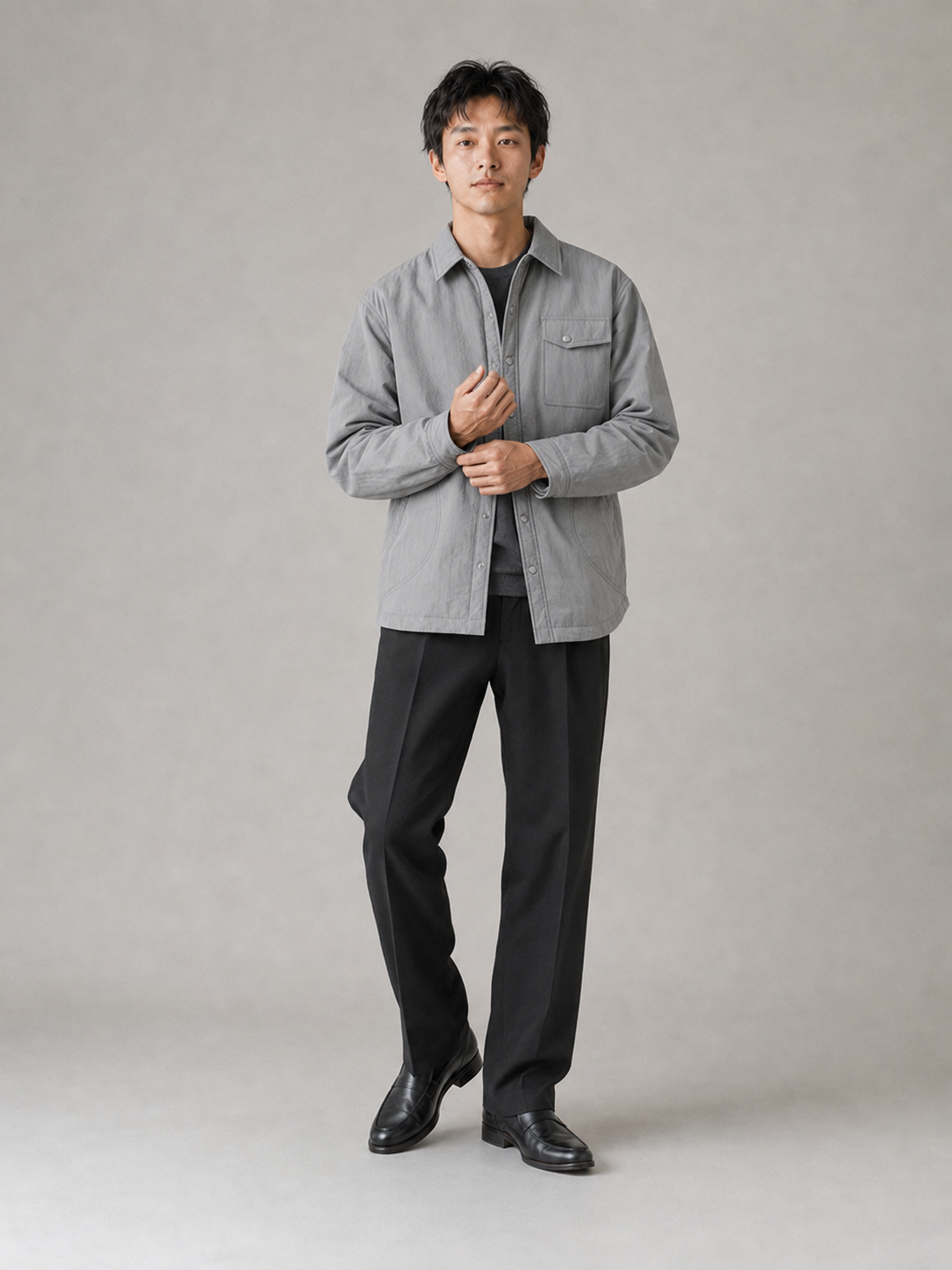 [color:gray] Quilted Liner Shirt Jacket / gray — model-3
