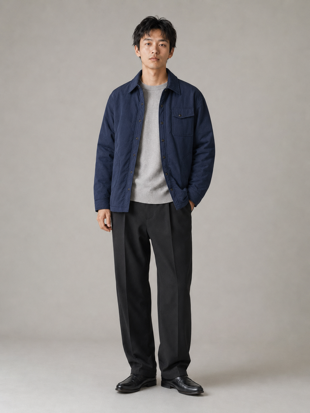 [color:navy-blue] Quilted Liner Shirt Jacket / navy blue — model-1