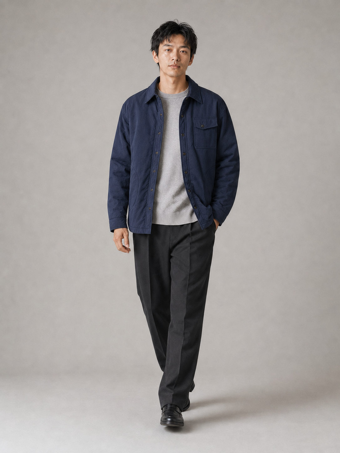 [color:navy-blue] Quilted Liner Shirt Jacket / navy blue — model-2