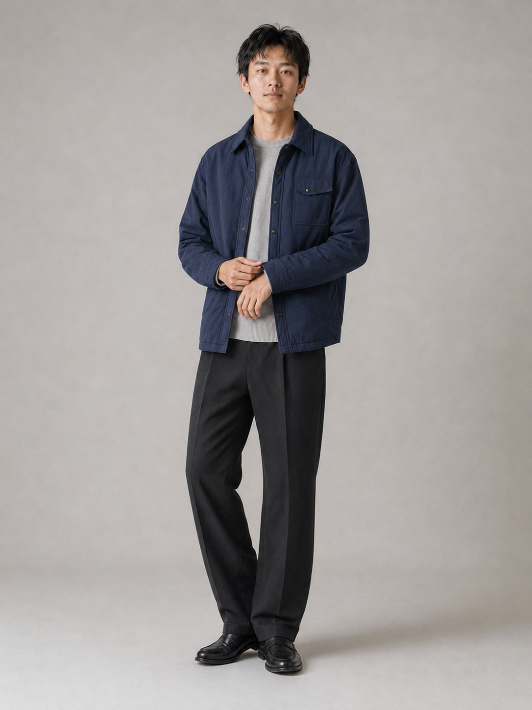 [color:navy-blue] Quilted Liner Shirt Jacket / navy blue — model-3
