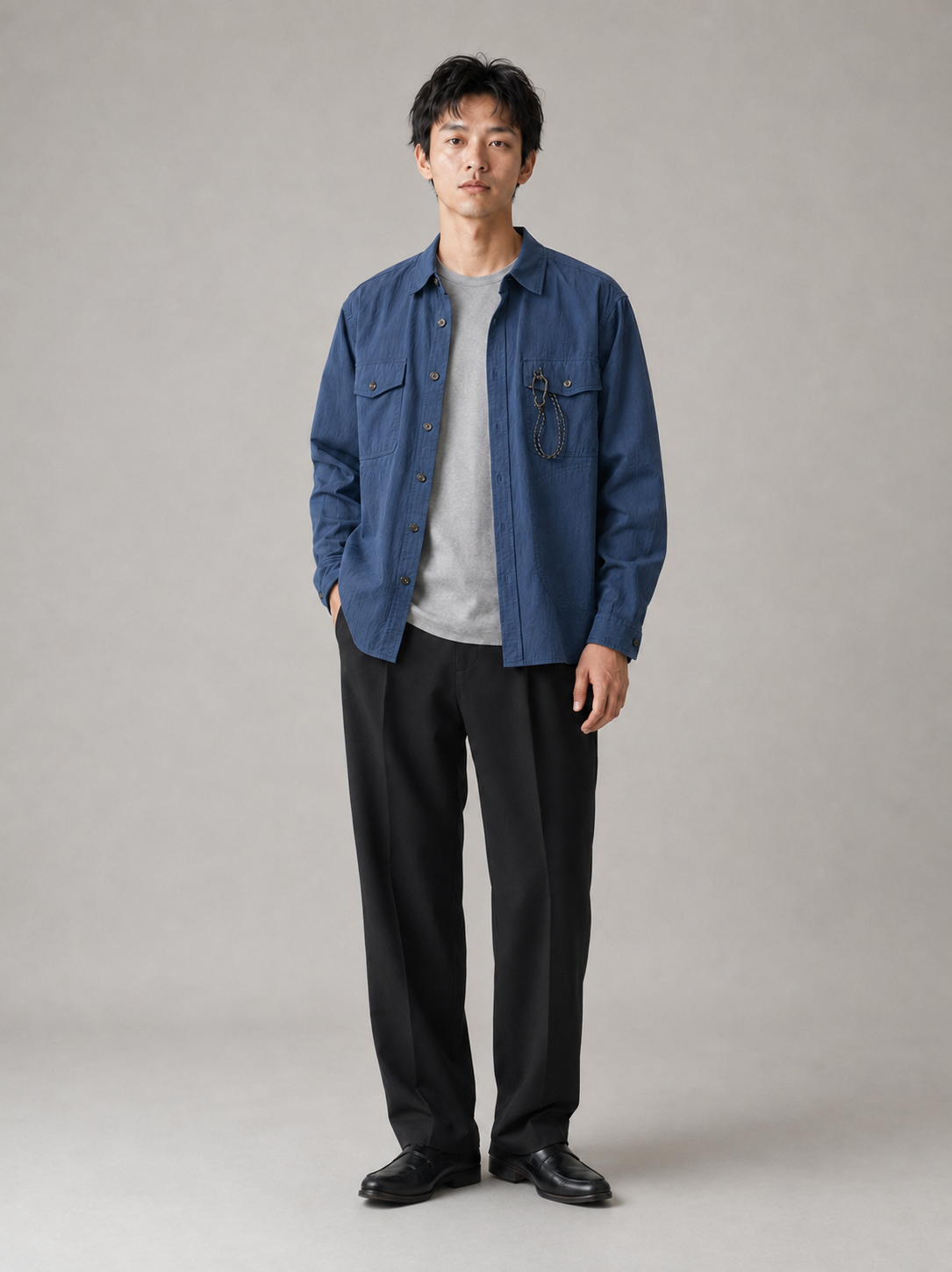 [color:sapphire-blue] Ripstop Utility Overshirt / Sapphire Blue — model front