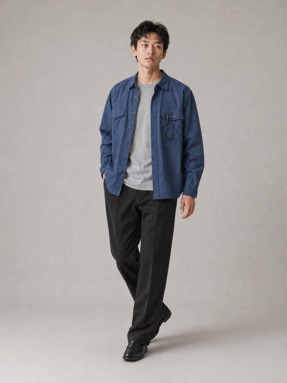 [color:sapphire-blue] Ripstop Utility Overshirt / Sapphire Blue — model walking