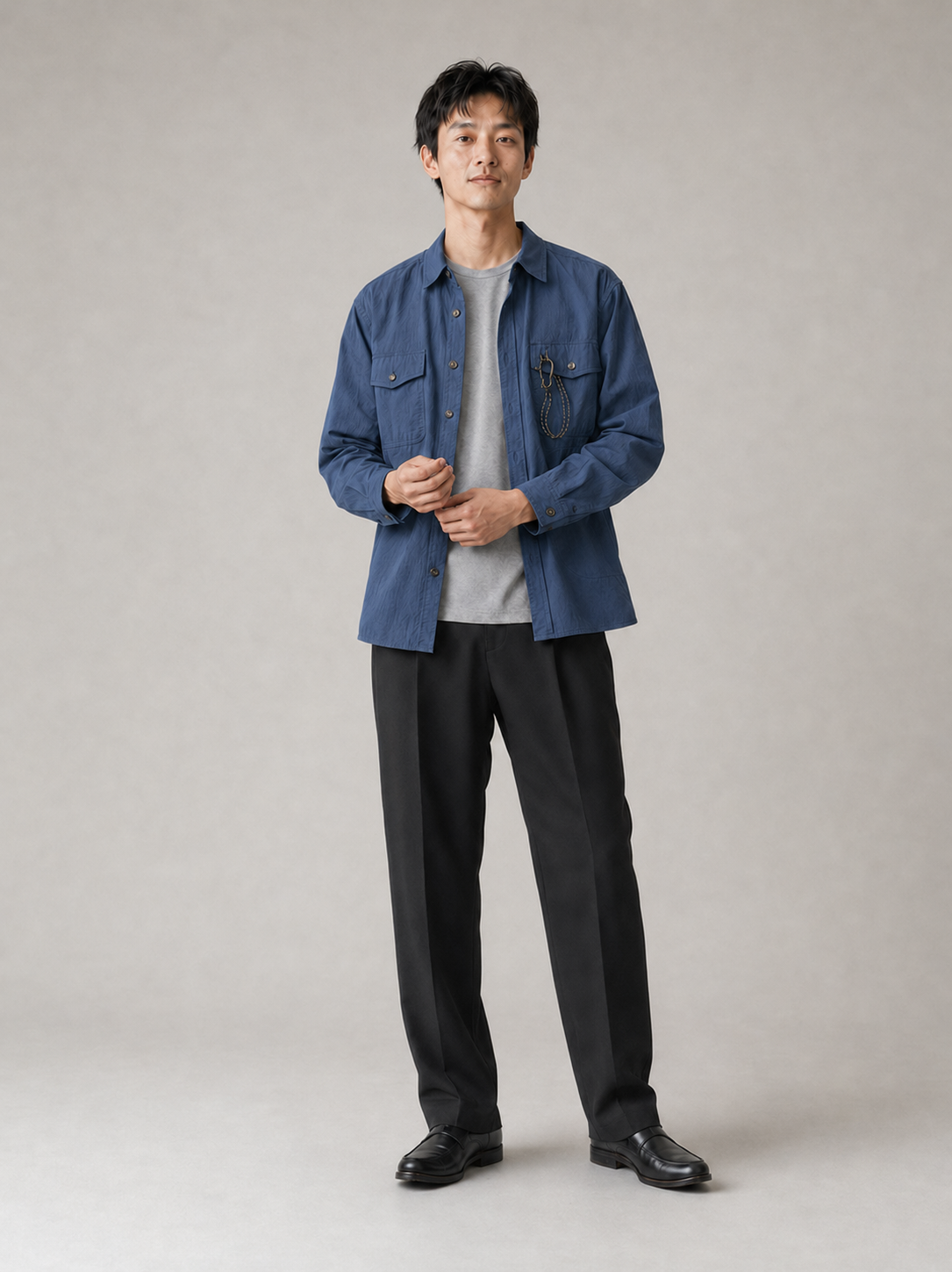 [color:sapphire-blue] Ripstop Utility Overshirt / Sapphire Blue — model cuff detail