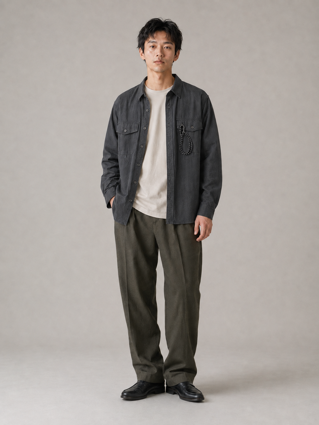 [color:black] Ripstop Utility Overshirt / Black — model front