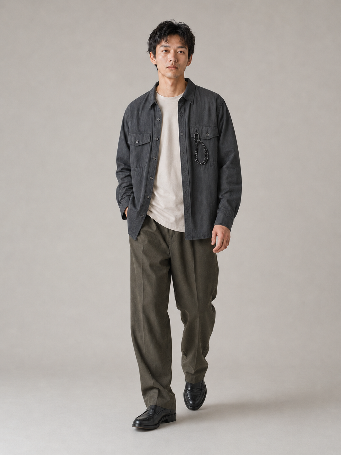 [color:black] Ripstop Utility Overshirt / Black — model walking