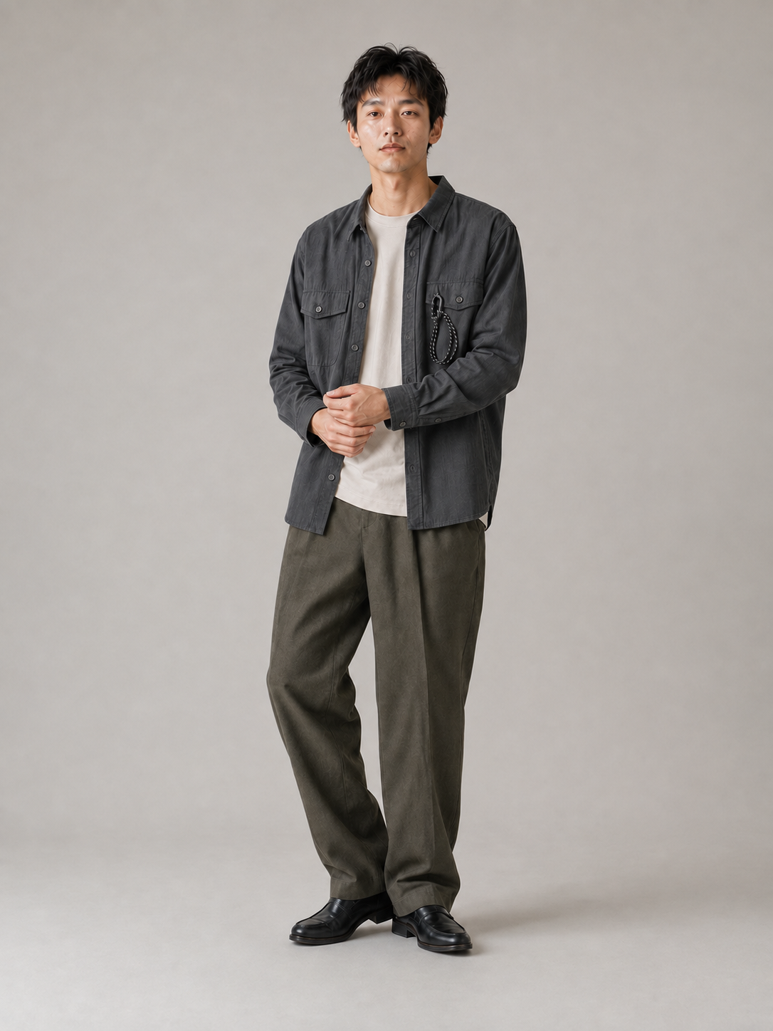 [color:black] Ripstop Utility Overshirt / Black — model cuff detail
