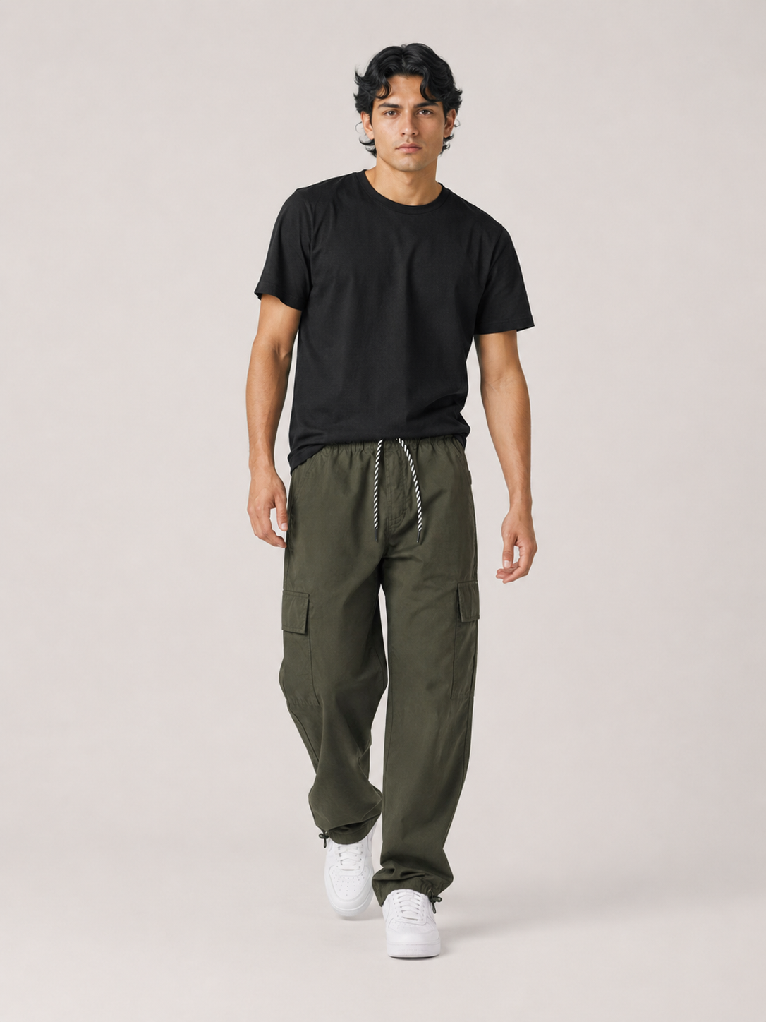 [color:army-green] Technical cargo pants model view