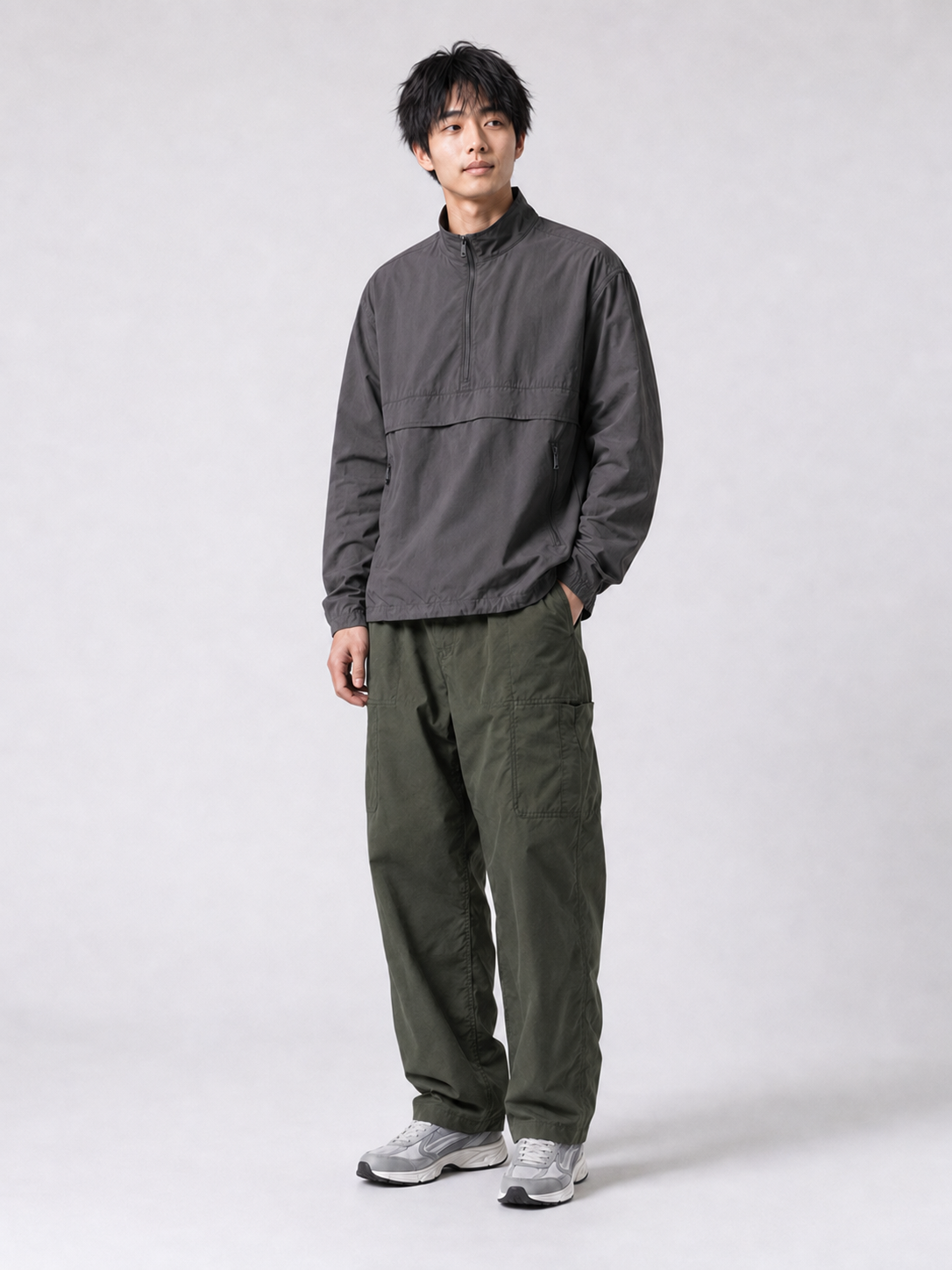[color:army-green] Technical cargo pants model view