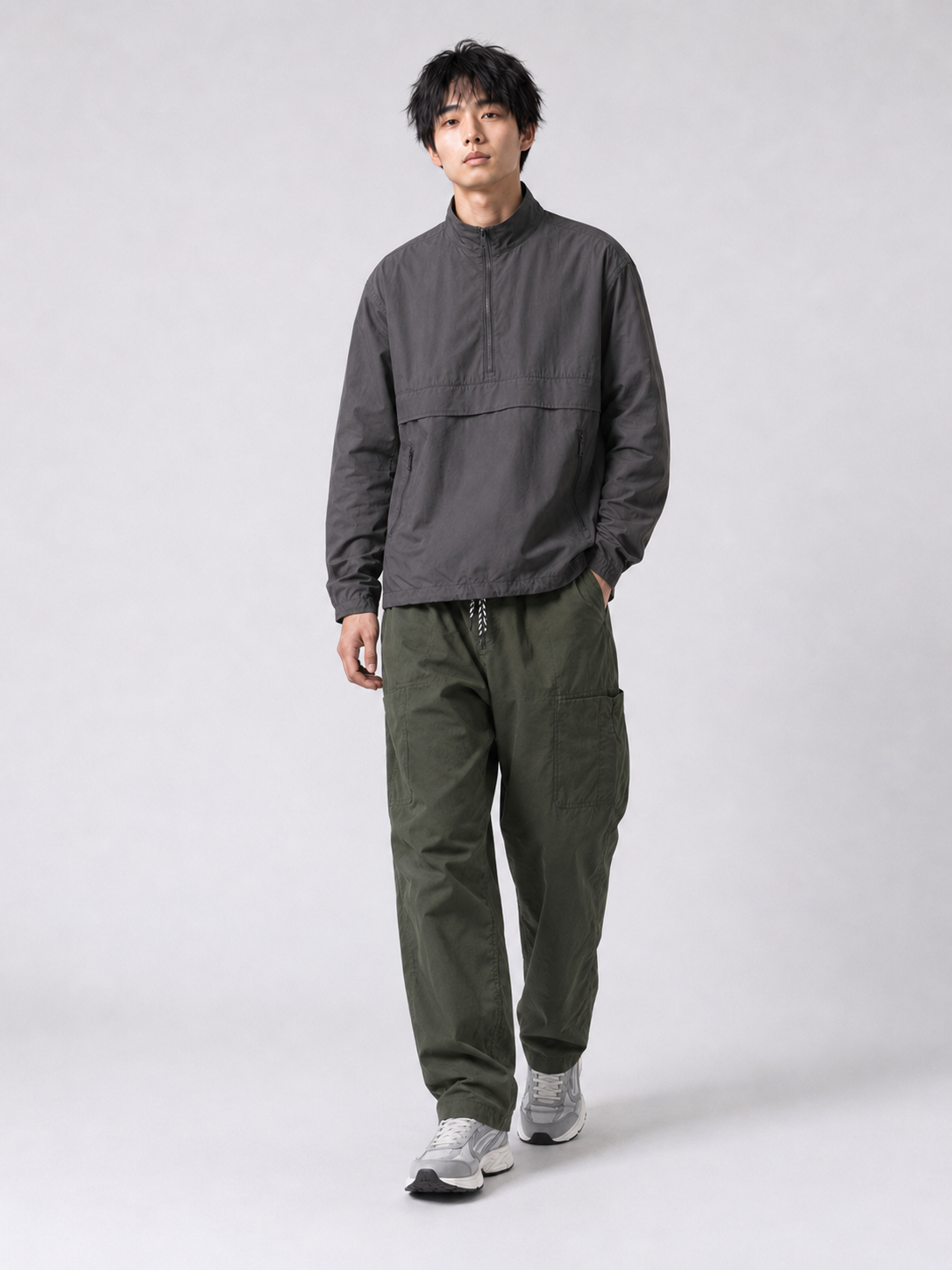 [color:army-green] Technical cargo pants model view