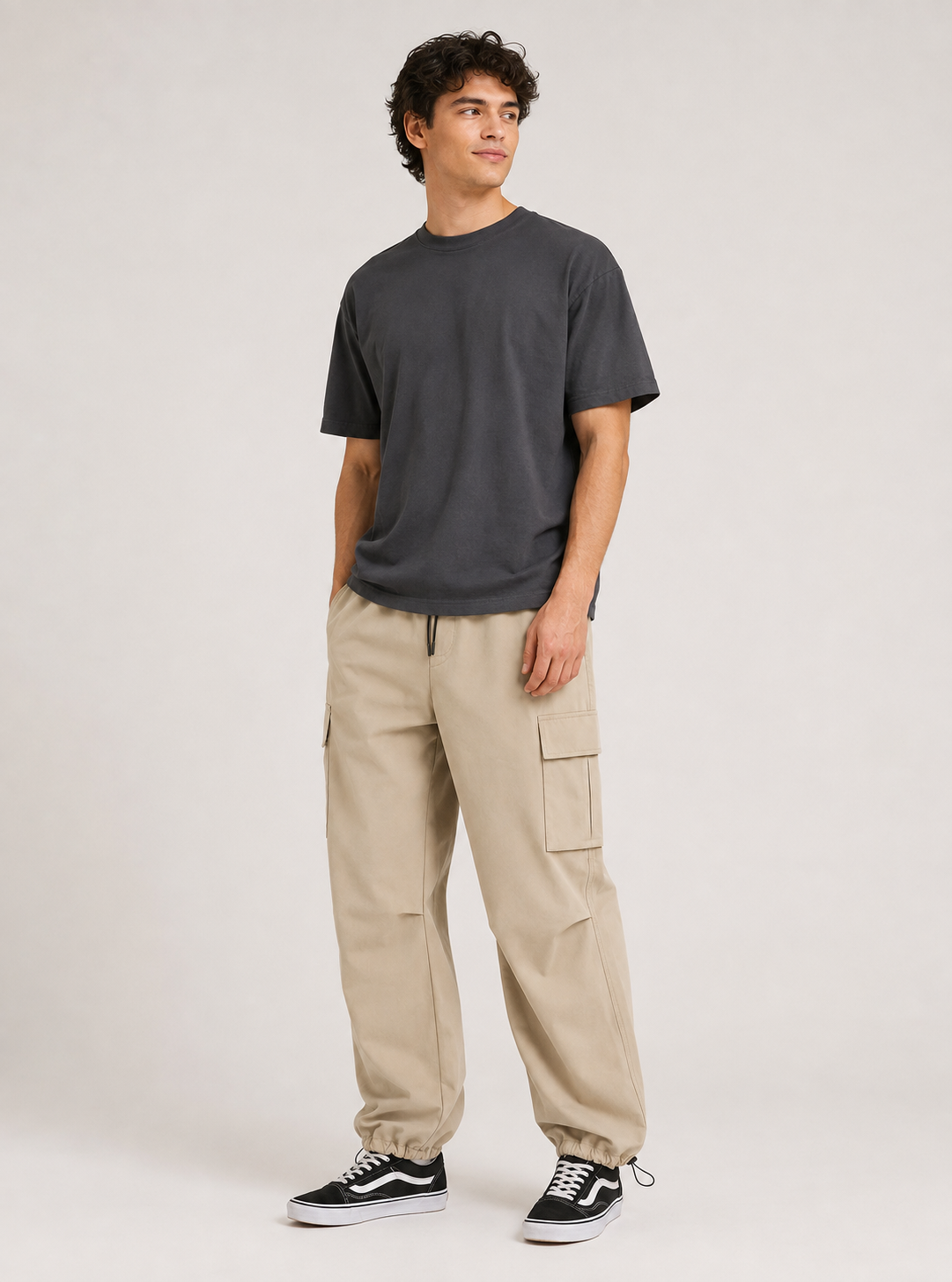 [color:khaki] Technical cargo pants model view