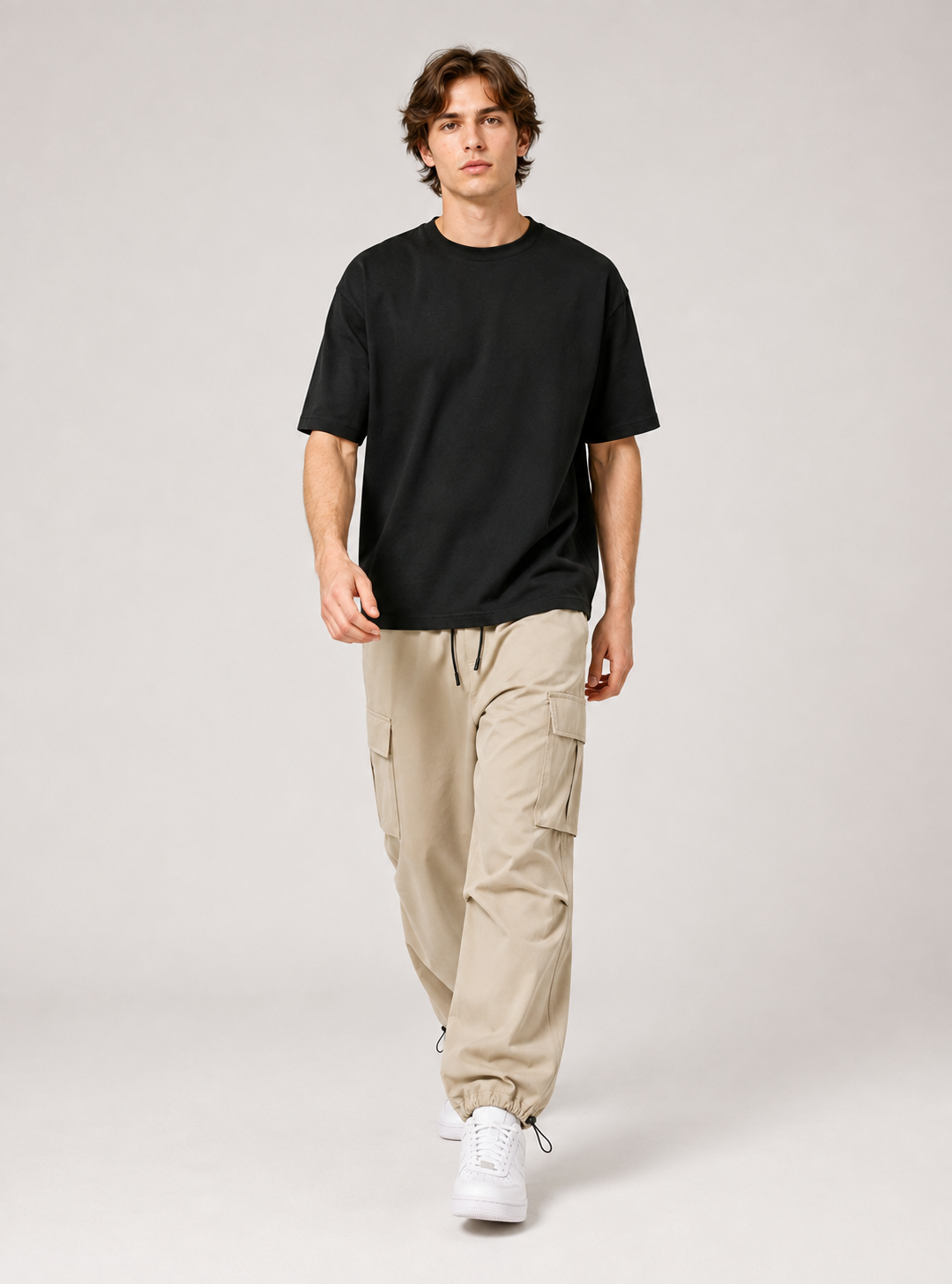 [color:khaki] Technical cargo pants model view