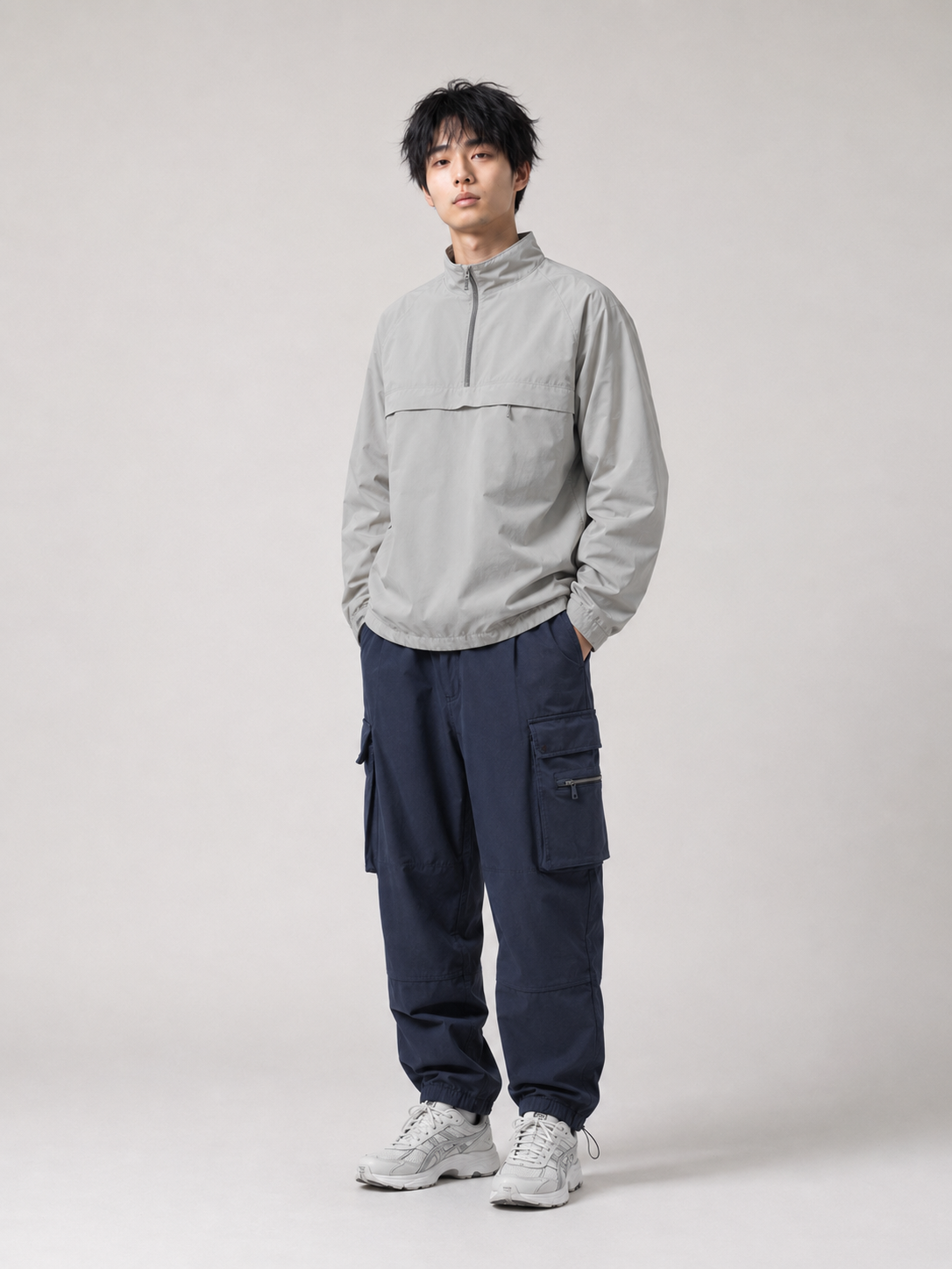 [color:navy-blue] Technical cargo pants model view