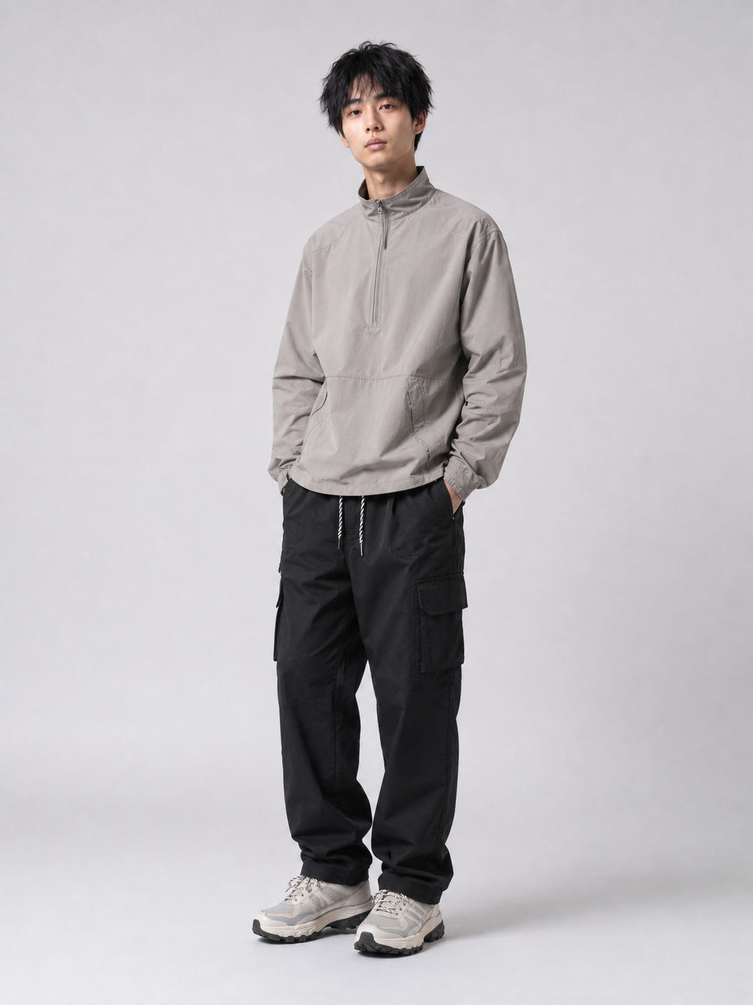 [color:black] Technical cargo pants model view