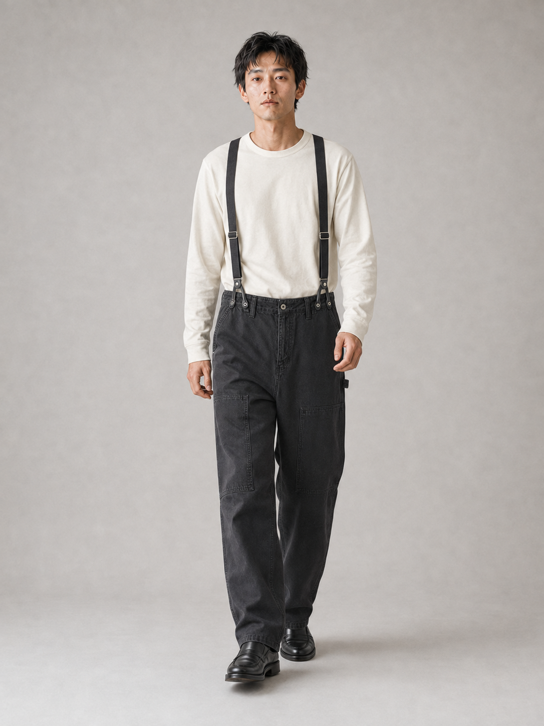 [color:black] Suspender trousers model pose 3
