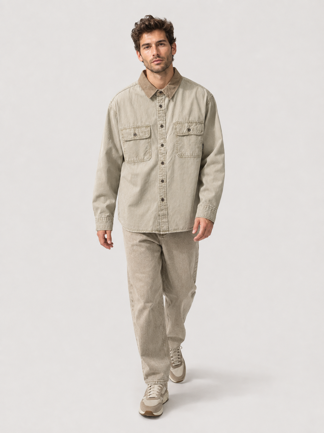 [color:carbon-gray] Washed work shirt model view