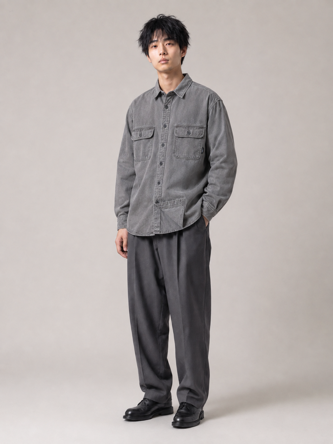 [color:khaki] Washed work shirt product view