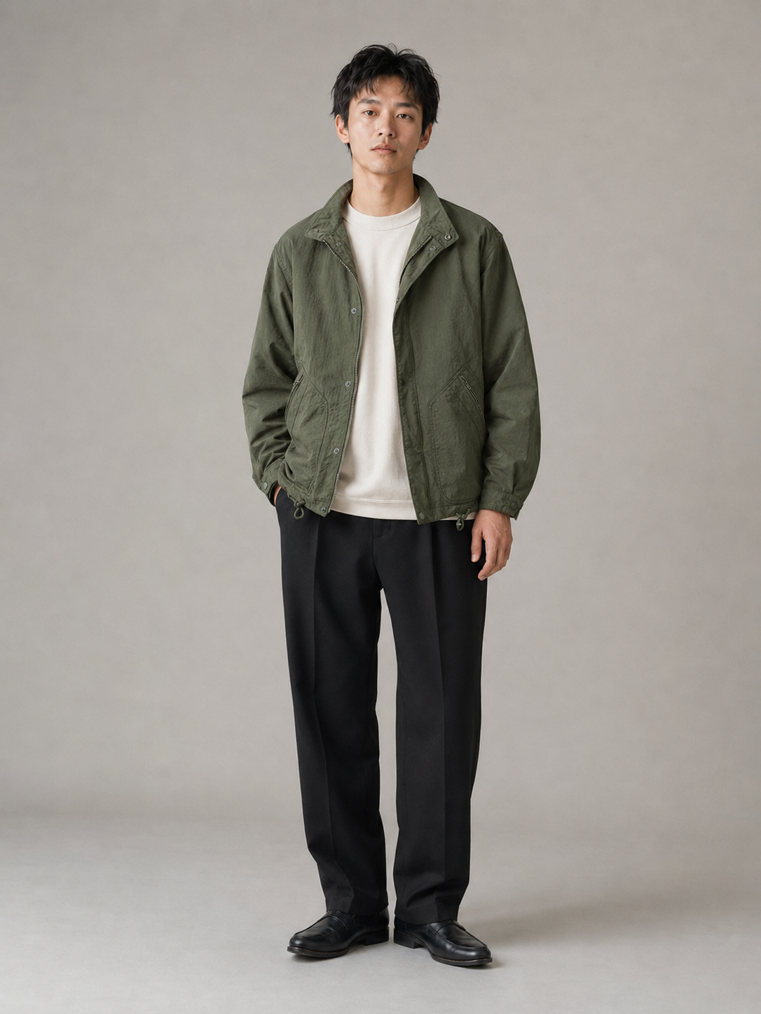 [color:army-green] Windproof Stand-Collar Jacket / army green — model-1