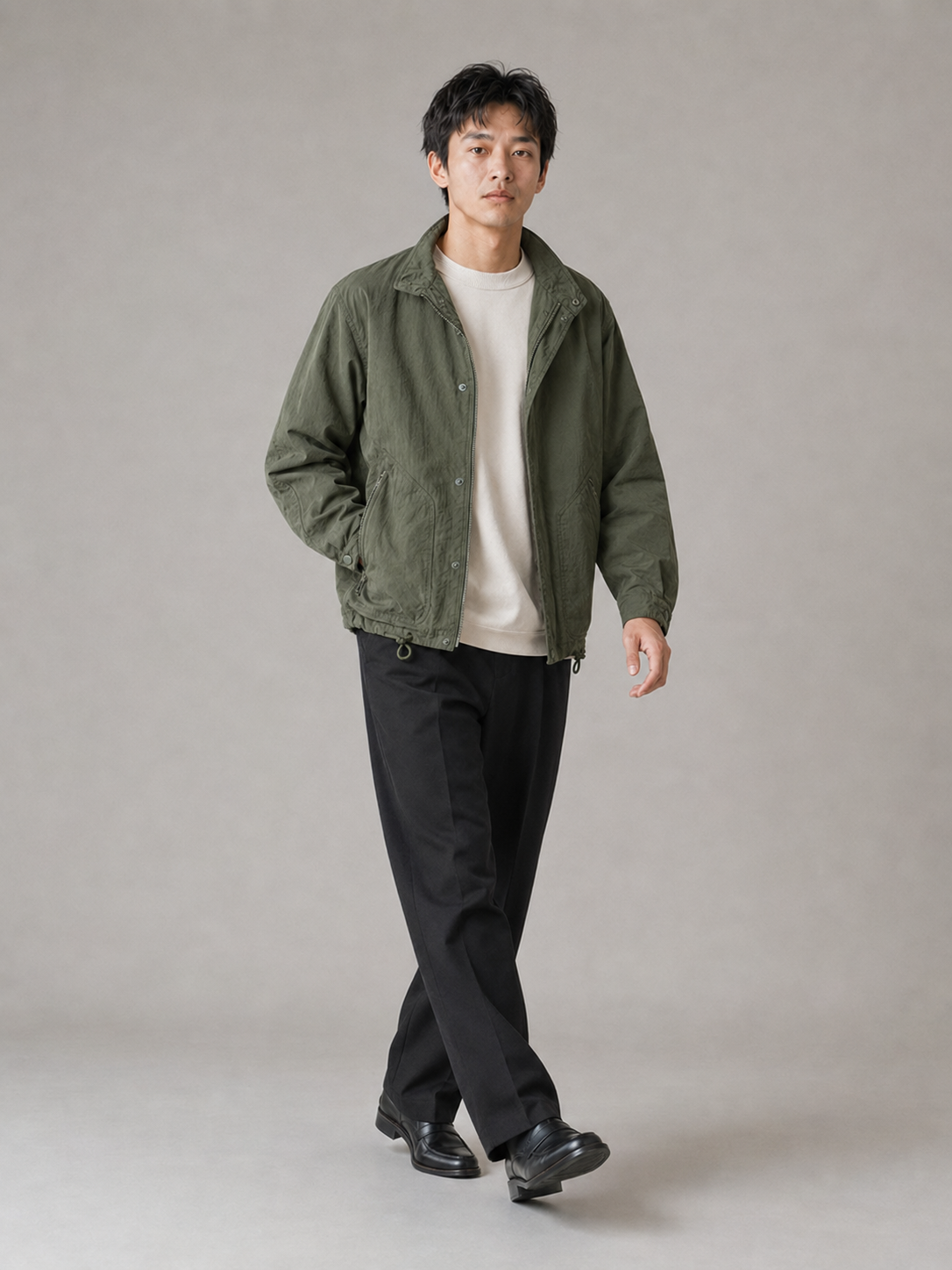 [color:army-green] Windproof Stand-Collar Jacket / army green — model-2